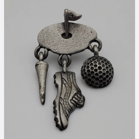 VTG JJ Jonette Pewter Golf Theme Dangle Charm Pin Ball Shoe Tee Earrings Stamped - Picture 3 of 7
